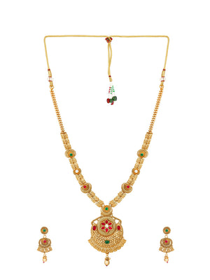 Aadita Gold-Plated & Red e Studded Jewellery Set - Distacart