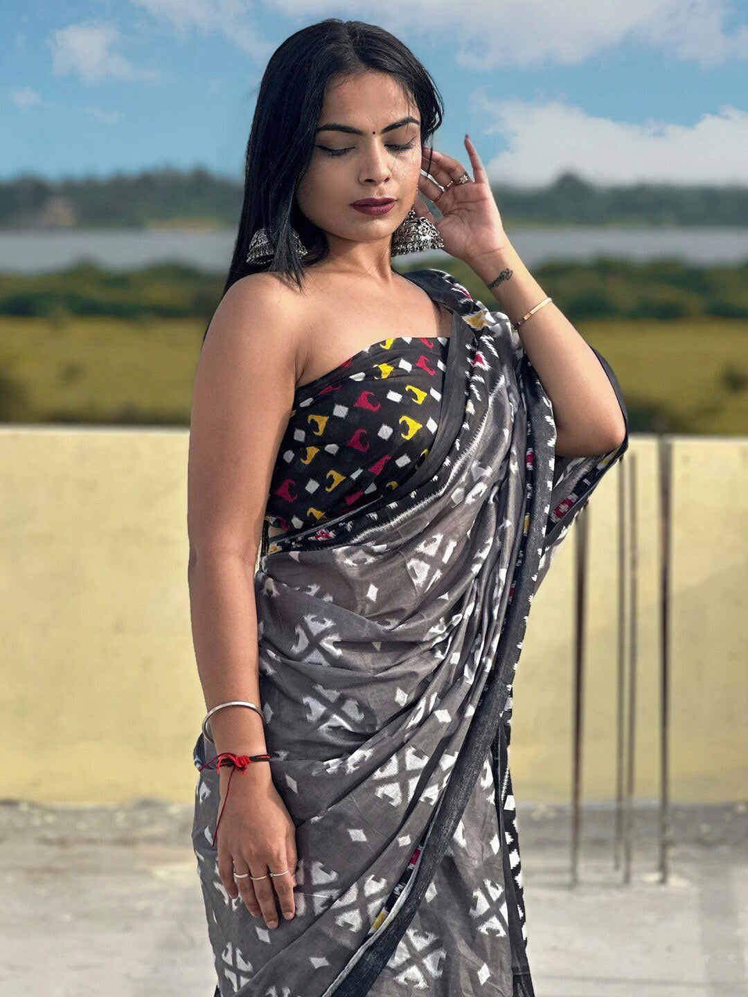 Kalini Ethnic Motifs Printed Pure Cotton Ikat Saree - Distacart