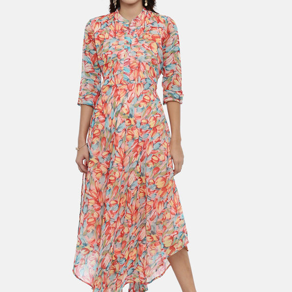 Souchii Floral Chiffon Midi Dress - Distacart