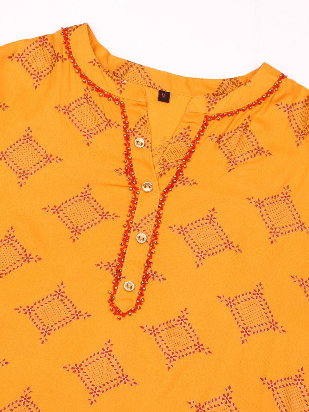 HERE&NOW Mustard Yellow & Red Ethnic Motifs Printed Kurta - Distacart