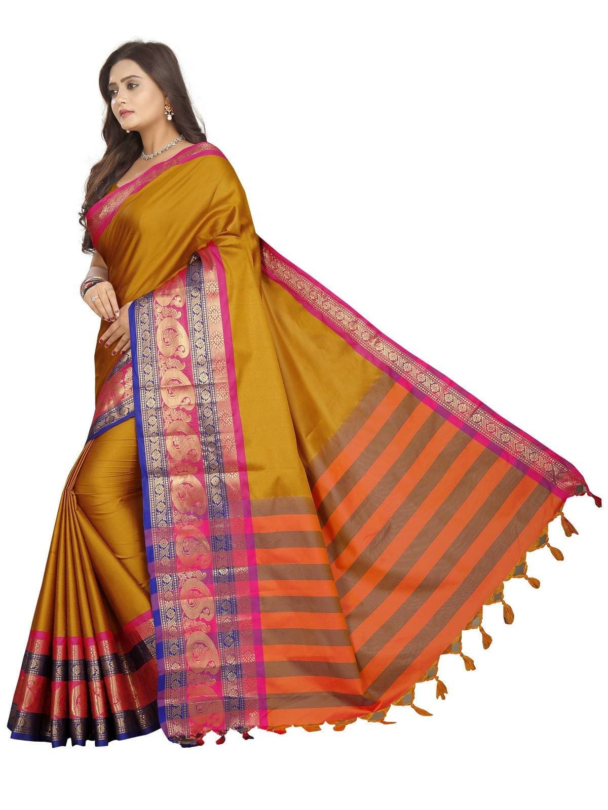 Vamika Banarasi Silk Mustard Weaving Saree
