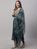 Thumbnail for Kalini Ethnic Motifs Yoke Design Thread Work A-Line Kurta with Trousers & With Dupatta - Distacart