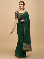 Thumbnail for Sangria Green Woven Design Saree - Distacart
