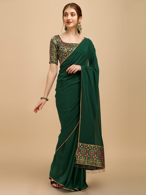 Sangria Green Woven Design Saree - Distacart