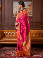 Thumbnail for Mitera Pink & Gold-Toned Floral Silk Blend Banarasi Saree - Distacart