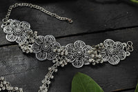Thumbnail for Mominos Fashion Kamal Johar Oxidised Silver-Plated Floral Design Bracelet