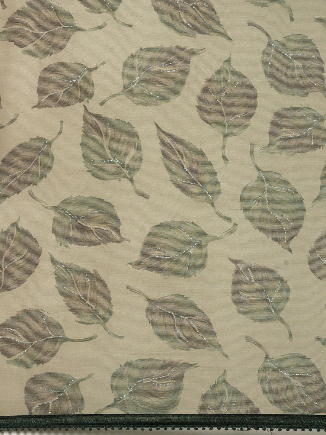 Sangria Olive Green Leaf Print Pure Chiffon Saree - Distacart