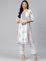 Thumbnail for Kalini Floral Printed High Slit Gotta Patti Kurta with Trousers - Distacart