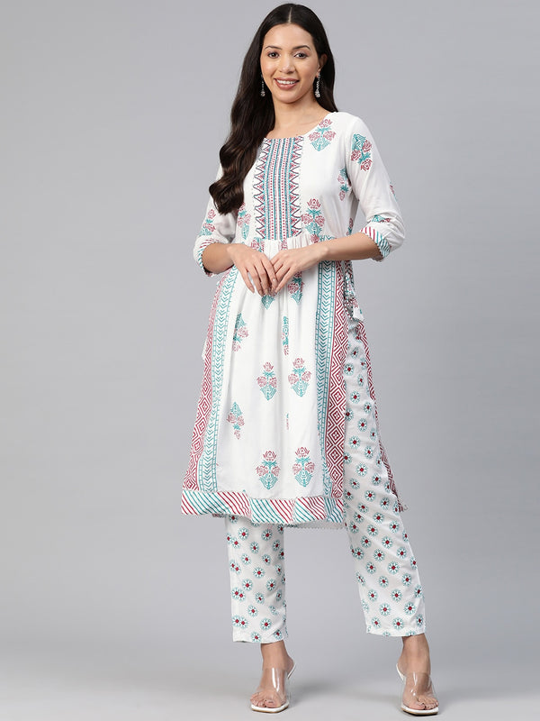 Kalini Floral Printed High Slit Gotta Patti Kurta with Trousers - Distacart