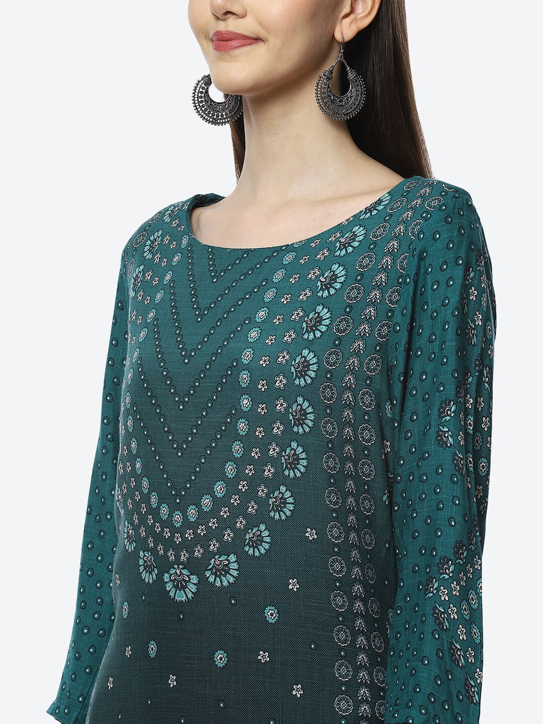 Biba Women Blue Ethnic Motifs Ethnic Printed Layered Kurta - Distacart