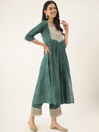 Khushal K Ethnic Motifs Printed Sequinned A-Line Kurta With Palazzos & Dupatta - Distacart