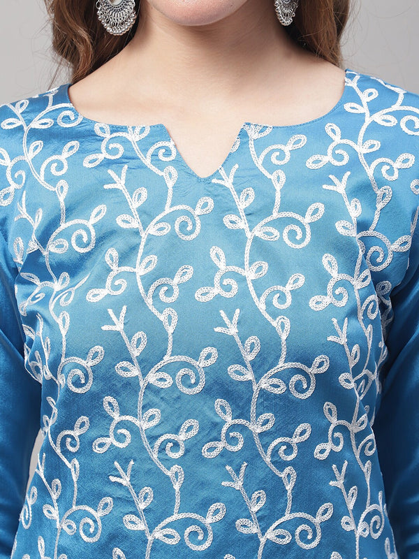 Kalini Floral Embroidered Kurta with Trousers & Dupatta - Distacart