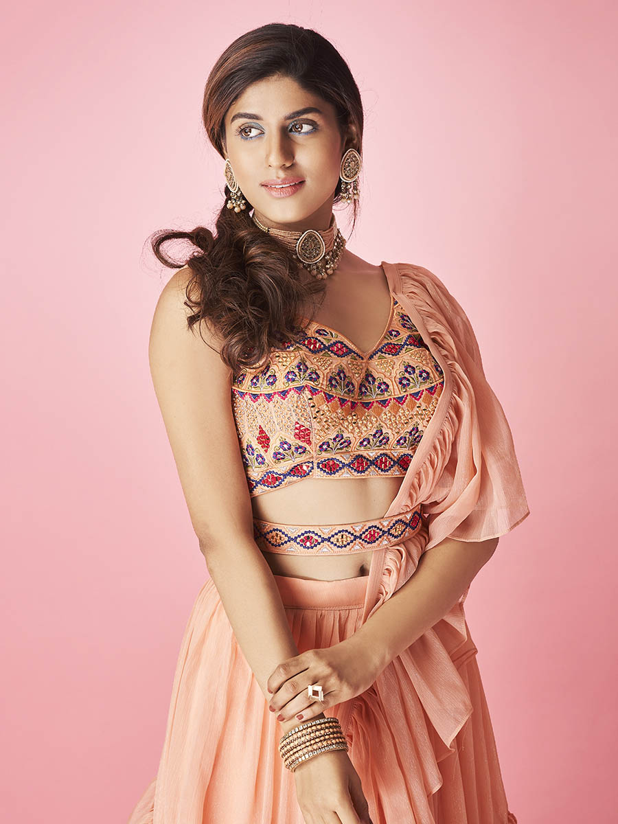 Myra Peach Art Silk Designer Lehenga - Distacart