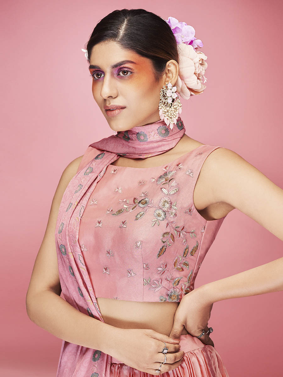 Myra Peach Art Silk Embroidered Designer Lehenga - Distacart
