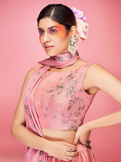 Myra Peach Art Silk Embroidered Designer Lehenga - Distacart
