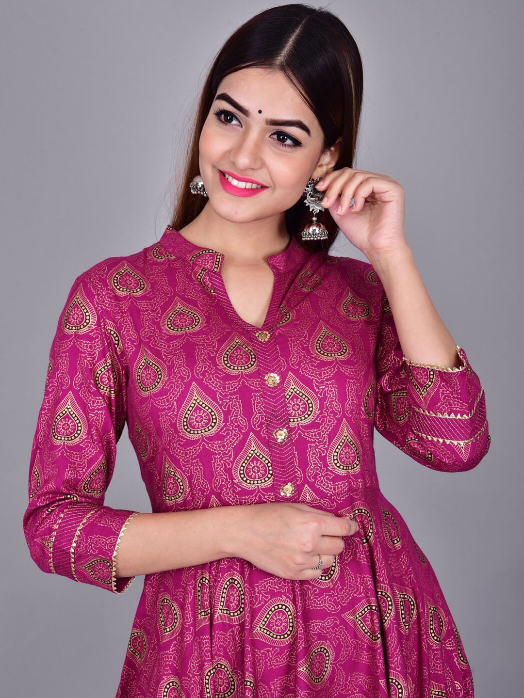 Kalini Women Magenta & Gold-Toned Ethnic Motifs Printed Anarkali Kurta - Distacart