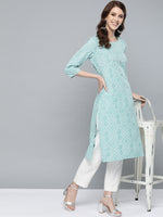 Thumbnail for HERE&NOW Women Green & White Bandhani Print Straight Kurta - Distacart