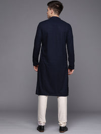 Thumbnail for Manyavar Men Blue Ethnic Motifs Woven Design Kurta with Churidar - Distacart