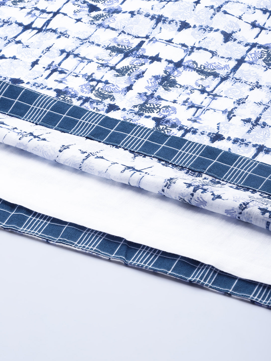 Biba Women White & Navy Blue Pure Cotton Checked A-Line Kurta - Distacart