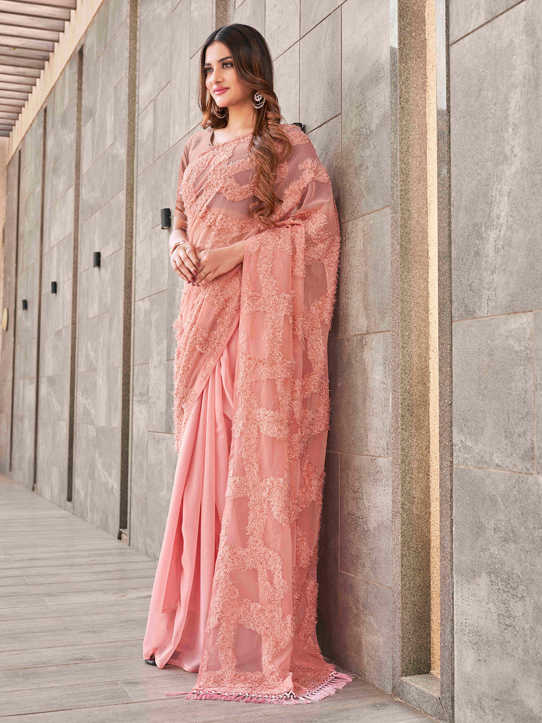Tikhi Imli Peach Abstract Woven Design Half And Half Saree - Distacart