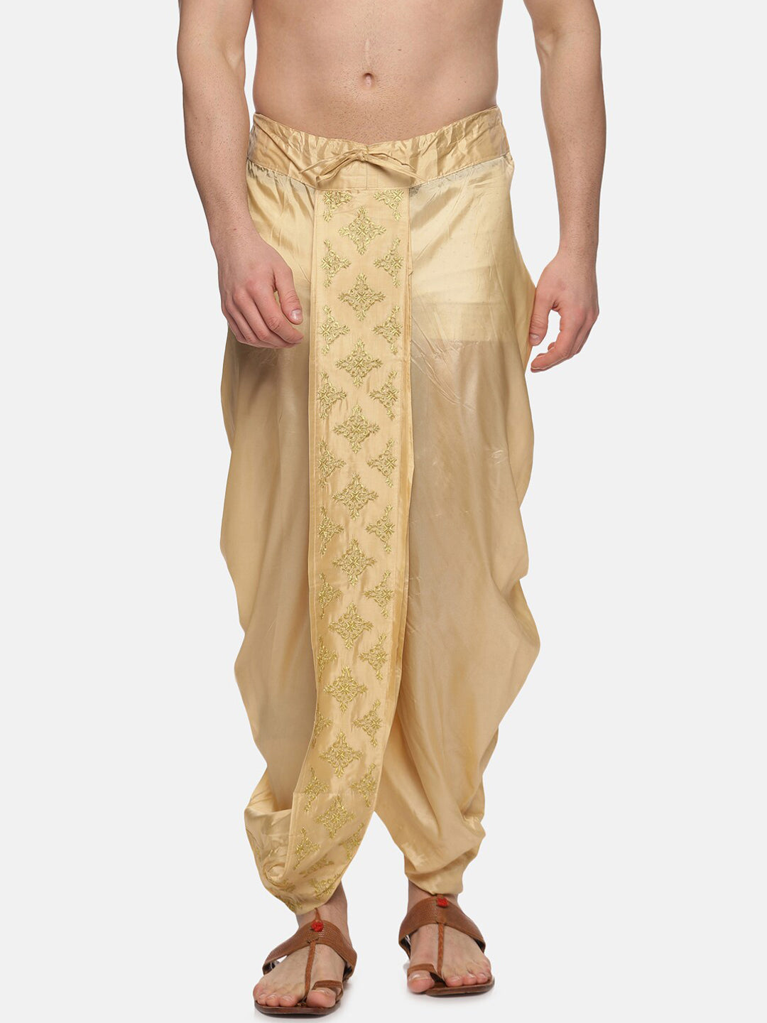 Sethukrishna Golden Embroidered Dhoti Pant For Men - Distacart