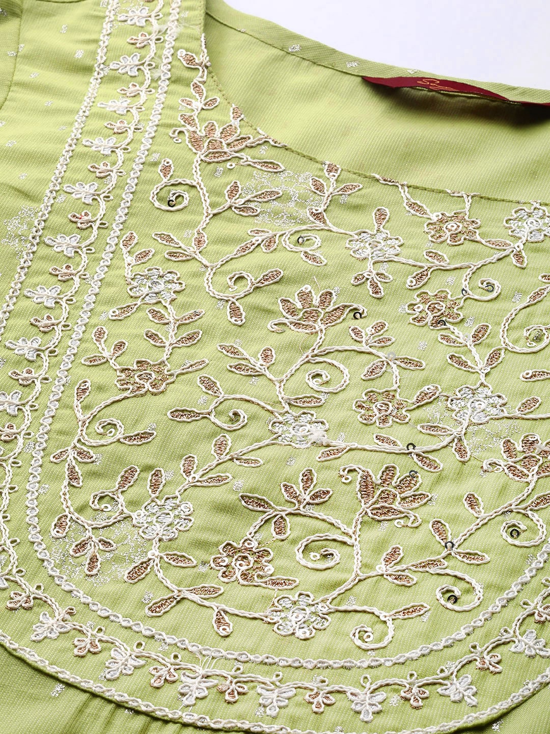 Sangria Women Olive Green Floral Yoke Design Thread Work Pastels Kurta - Distacart