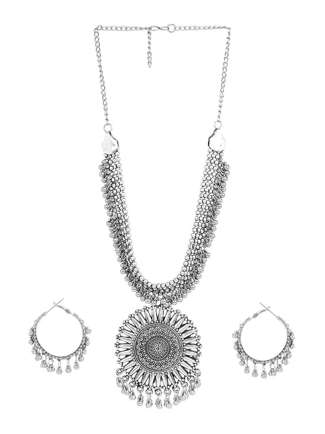 Cardinal Oxidized Silver-Toned Long Jewellery Set - Distacart