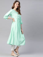 Thumbnail for HERE&NOW Women Sea Green Yoke Design A-Line Kurta - Distacart