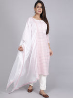 Thumbnail for HERE&NOW Pink Embroidered Sequinned Pure Cotton Kurta with Trousers & With Dupatta - Distacart