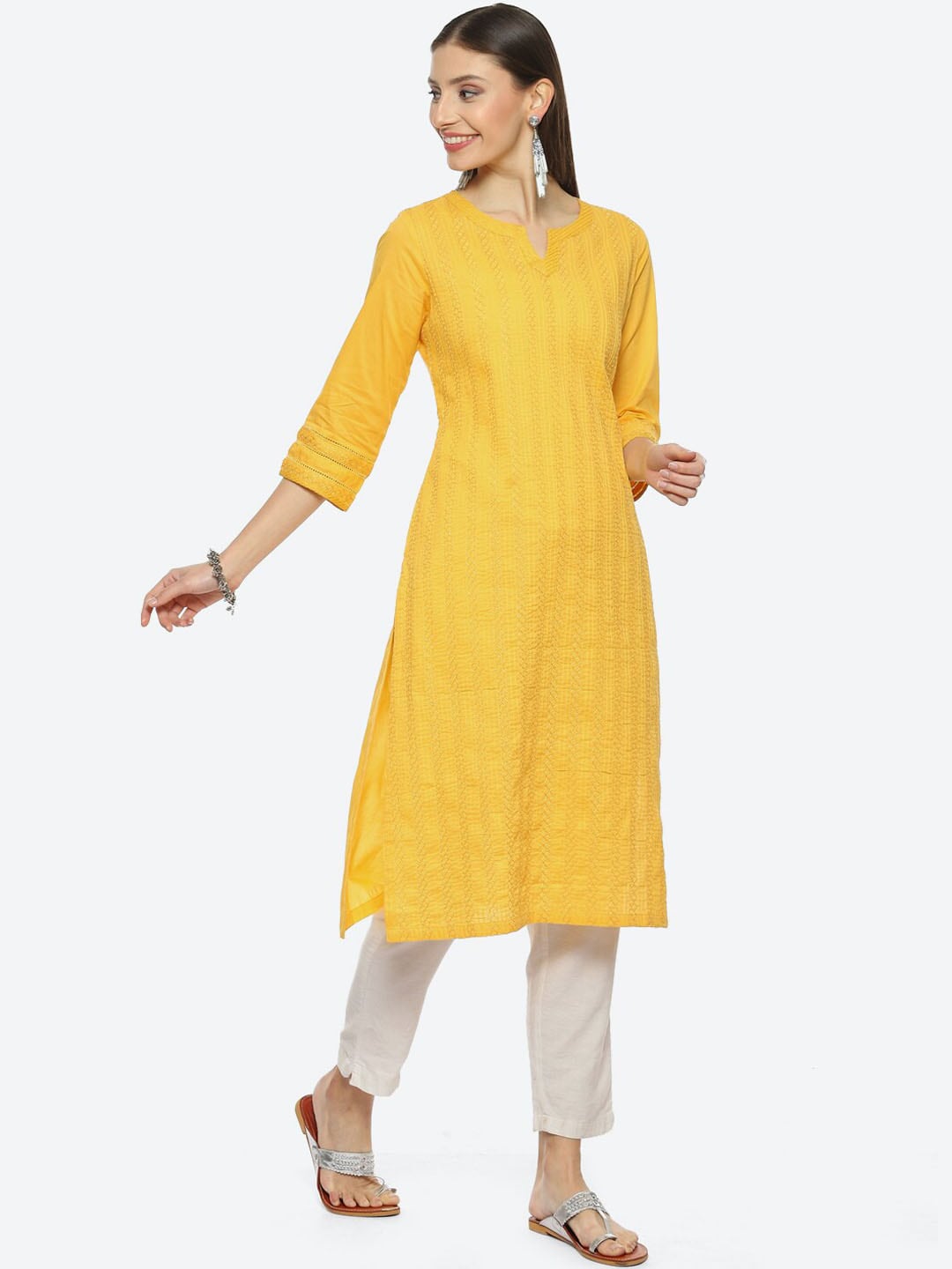 Biba Women Ethnic Motifs Embroidered Cotton Kurta - Distacart