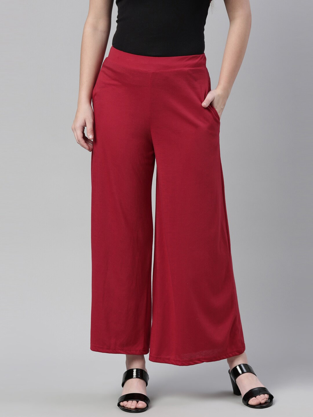 Souchii Maroon Knitted Cotton Ethnic Palazzos - Distacart