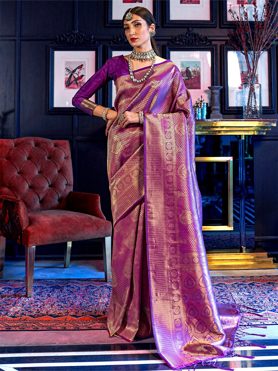 Mitera Purple Woven Design Kanjeevaram Silk Saree - Distacart