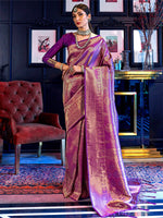 Thumbnail for Mitera Purple Woven Design Kanjeevaram Silk Saree - Distacart