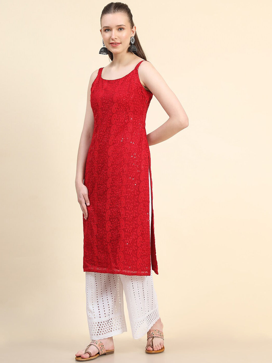 Kalini Paisley Embroidered Sequinned Chikankari Georgette Kurta - Distacart