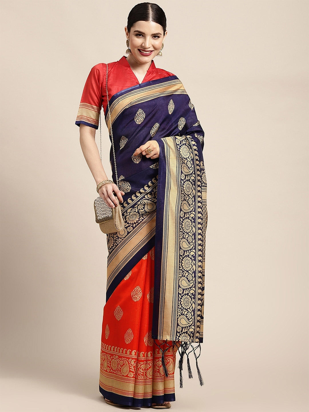 Saree Mall Ethnic Motifs Printed Half & Half Art Silk Sarees - Distacart