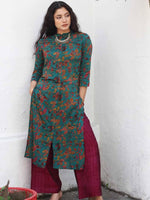 Thumbnail for Kalini Floral Print Kantha Work Kurta with Palazzos - Distacart