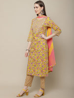 Thumbnail for Sangria Women Yellow Printed Gotta Patti Pure Cotton Kurta with Trousers & Dupatta - Distacart