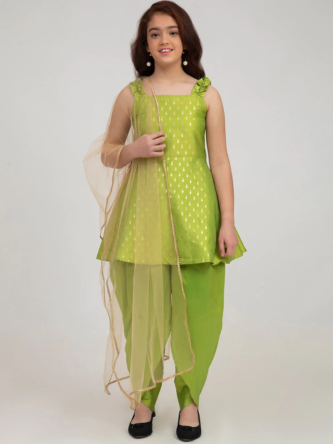NOZ2TOZ Green Ethnic Motifs Kurti with Dhoti Pants & With Dupatta For Girls - Distacart