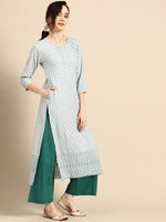 Thumbnail for Sangria Floral Embroidered Straight Regular Kurta - Distacart
