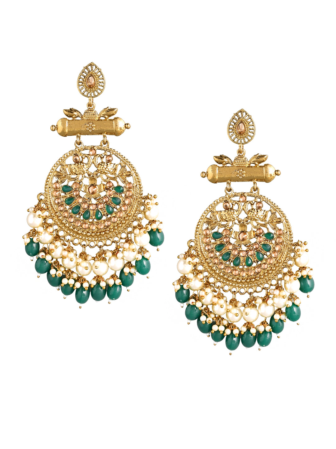 Yellow Chimes Gold-Plated & Green Circular Drop Earrings - Distacart
