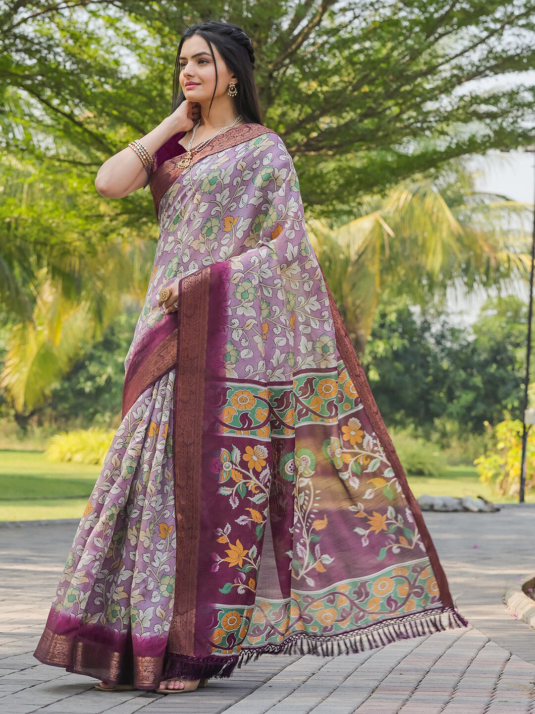 Tikhi Imli Floral Printed Zari Ready to Wear Saree - Distacart