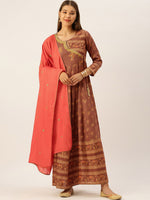 Thumbnail for HERE&NOW Women Embroidered Regular Sleeves Kurta with Dupatta - Distacart
