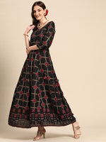 Thumbnail for Sangria Women Black Checked Viscose Rayon Anarkali Kurta - Distacart