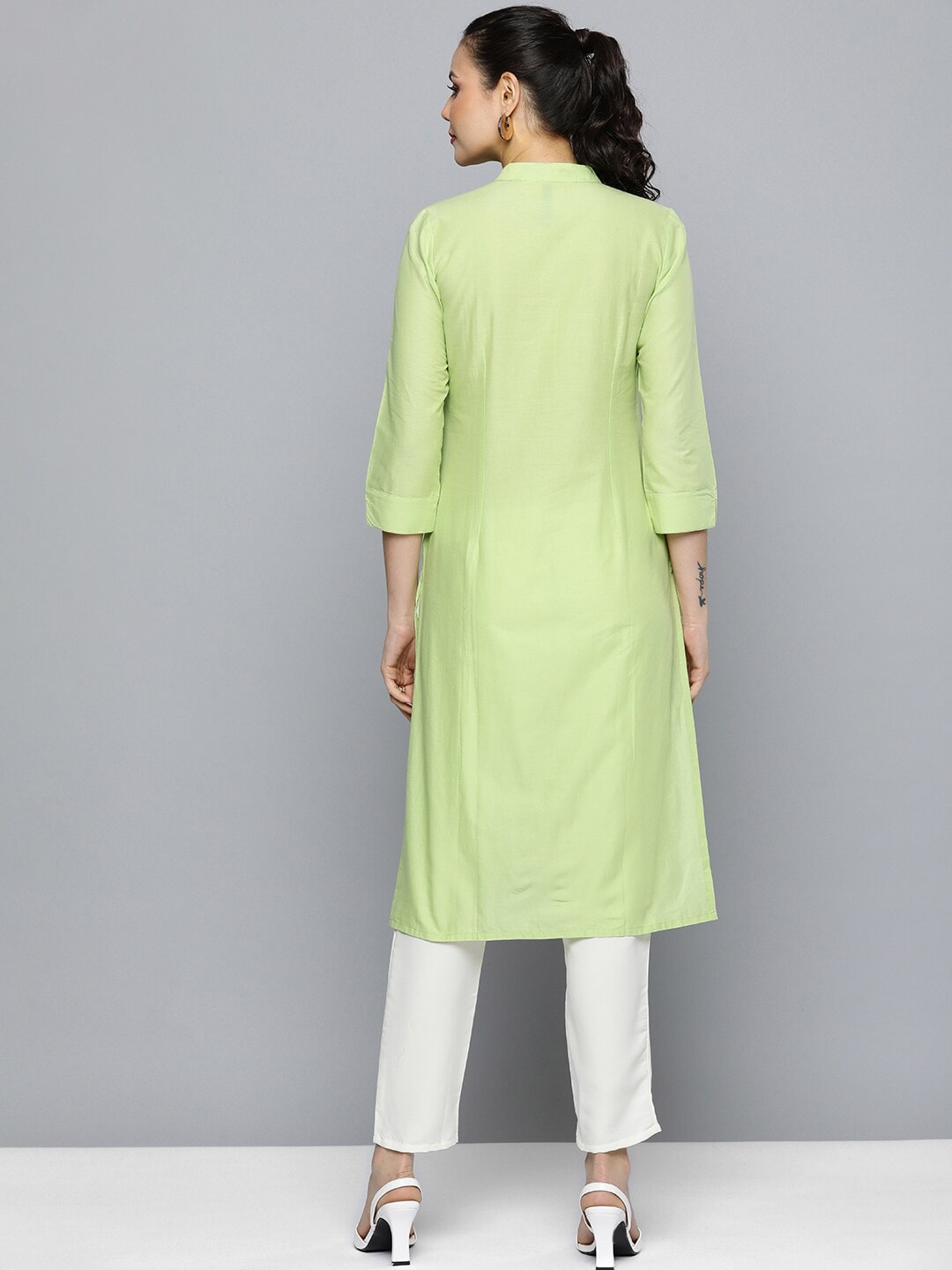 HERE&NOW Women Pure Cotton Ethnic Motifs Embroidered Thread Work Kurta - Distacart