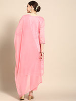 Thumbnail for Sangria Women Pink Ethnic Motifs Printed Chanderi Cotton Kurta with Trousers & With Dupatta - Distacart