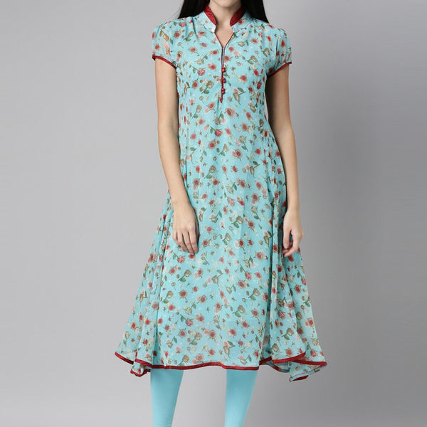 Souchii Blue Floral Printed Floral Anarkali Kurta - Distacart