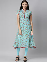 Thumbnail for Souchii Blue Floral Printed Floral Anarkali Kurta - Distacart