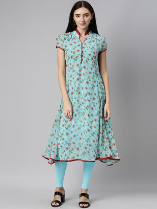 Souchii Blue Floral Printed Floral Anarkali Kurta - Distacart