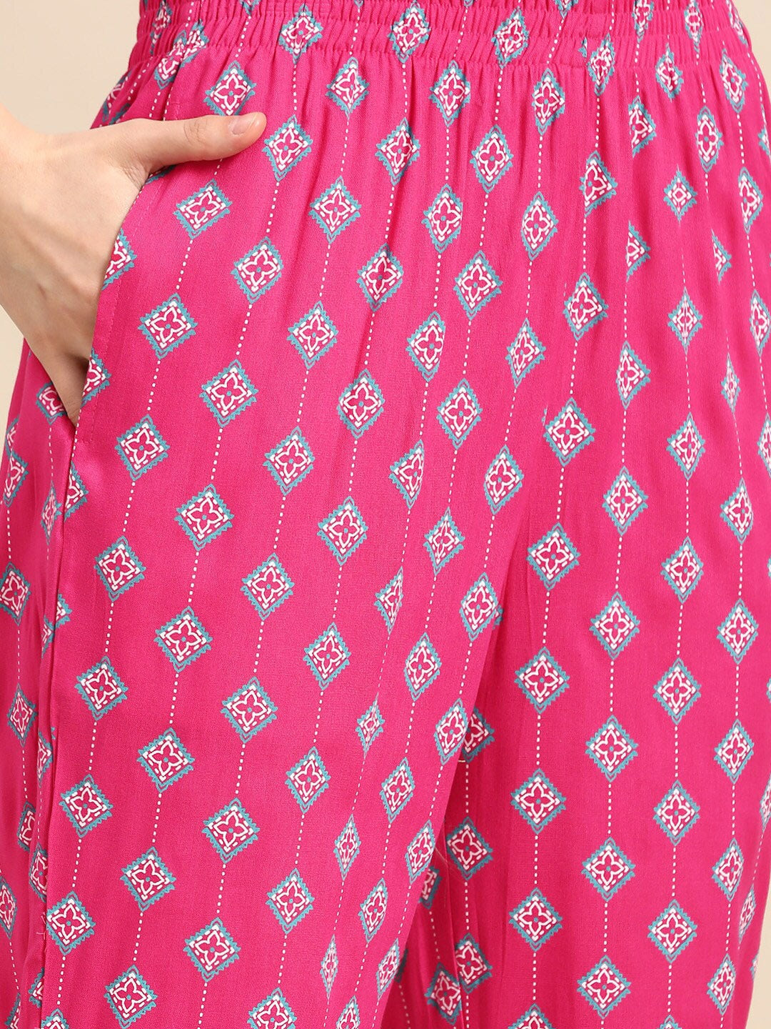 Sangria Pink Ethnic Motifs Printed Pure Cotton Kurta With Trouser - Distacart