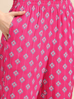Thumbnail for Sangria Pink Ethnic Motifs Printed Pure Cotton Kurta With Trouser - Distacart